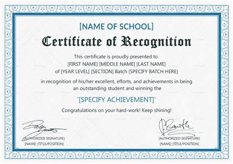 Outstanding Student Recognition Certificate Template