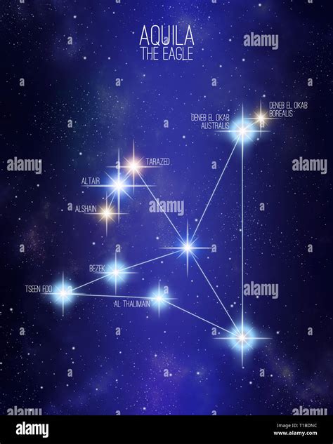 Aquila the eagle constellation on a starry space background with the ...