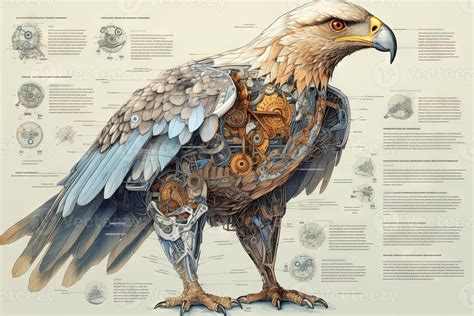 Eagle bird cyborg animal detailed infographic, full details anatomy poster diagram illustration ...