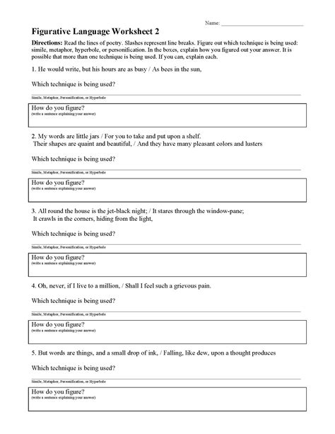 Figurative Language Worksheet 2 | Preview