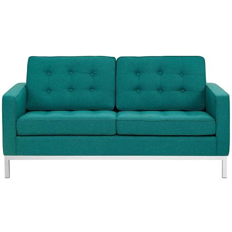 Modway Loft Upholstered Fabric Mid-Century Modern Loveseat In Teal ...