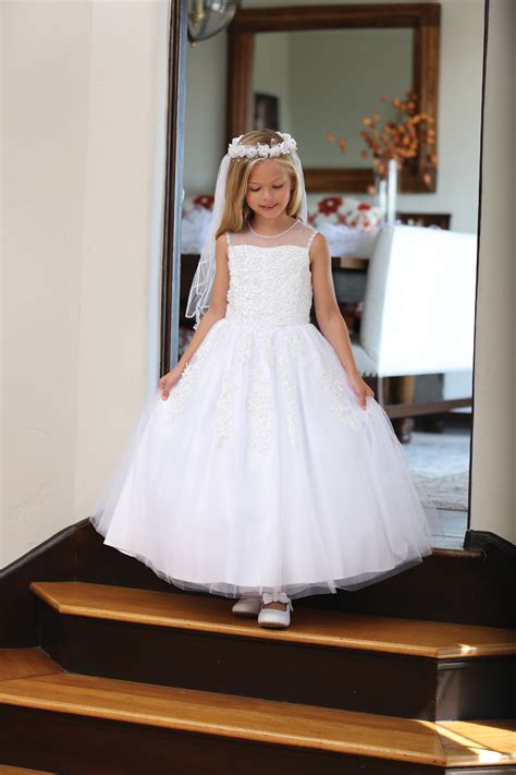 Lace First Communion Dress with Floral Appliques | Lace First Communion Dresses