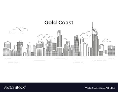 Gold coast skyline line art Royalty Free Vector Image