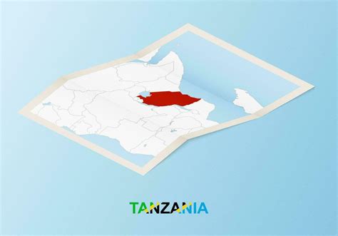 Folded paper map of Tanzania with neighboring countries in isometric ...