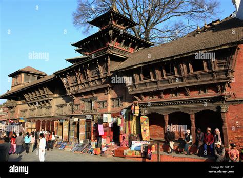 Nepal Kathmandu Durbar Square traditional architecture shops people ...