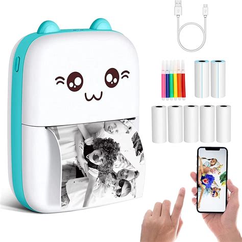 NBPOWER Portable Mini Photo Printer, Bluetooth, iOS Android, Home Use, 7 Rolls Paper (Blue ...