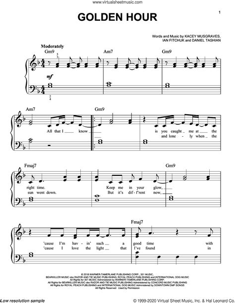 Golden Hour sheet music for piano solo (PDF-interactive)