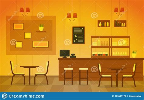 Modern Cafe Coffee Shop Interior Furniture Restaurant Flat Design Illustration Stock Vector ...