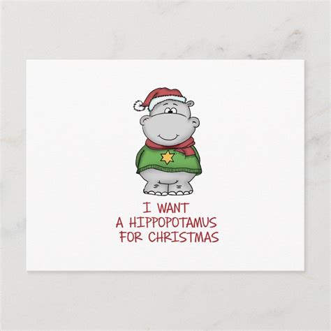 Hippopotamus for Christmas - Cute Hippo Design Holiday Postcard | Zazzle