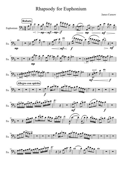 Rhapsody for Euphonium by James Curnow bass clef | Euphonium music ...