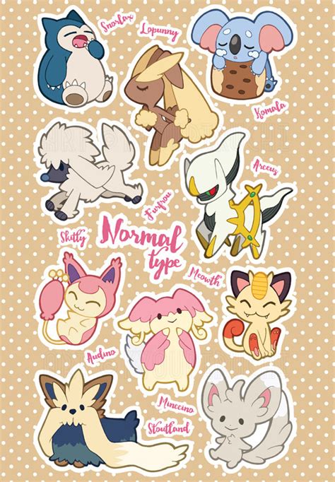 Normal Type Pokemon Sticker Sheet Pokemon Type Series | Etsy