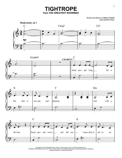 Pasek & Paul - Tightrope (from The Greatest Showman) sheet music