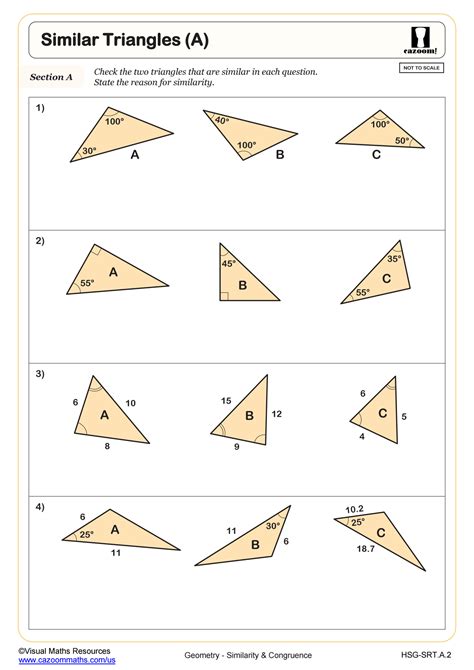 Similar Triangles (A) Worksheet | PDF Printable Geometry Worksheet