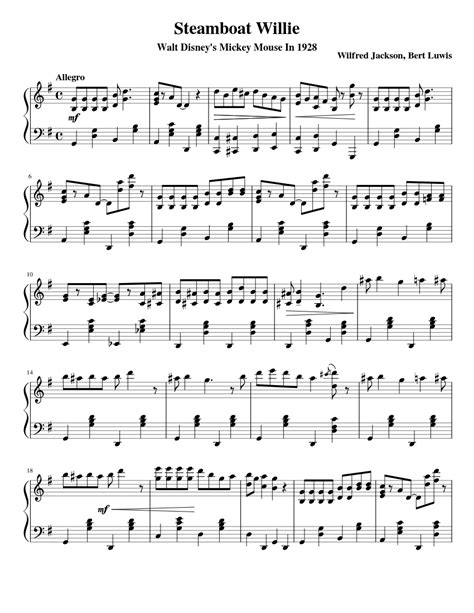 Steamboat Willie Piano Ver. Sheet music for Piano (Solo) | Musescore.com