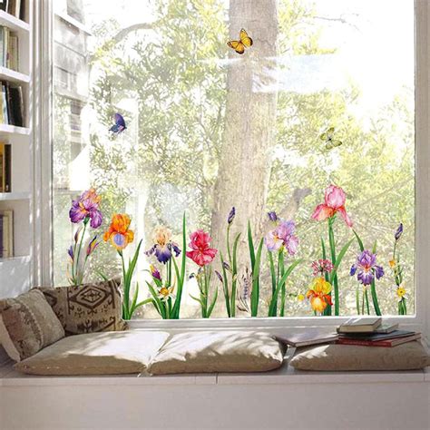 Winston Porter Garden Flower Window Clings Double Sided Iris Daffodil Floral Window Decals Glass ...