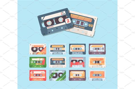 Retro compact cassette colorful flat | Graphic Objects ~ Creative Market