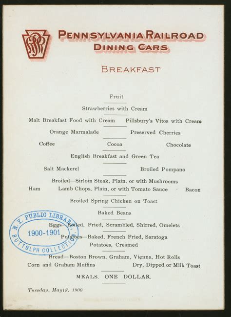 Amtrak Dining Car Menu