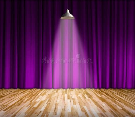 Lamp With Lighting On Stage. Lamp With Purple Curtain And Wooden Floor Interior Background Stock ...
