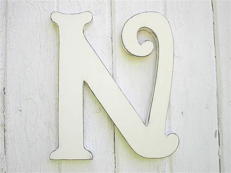 Wooden Letters Decorative N 12 inch Distressed White wall