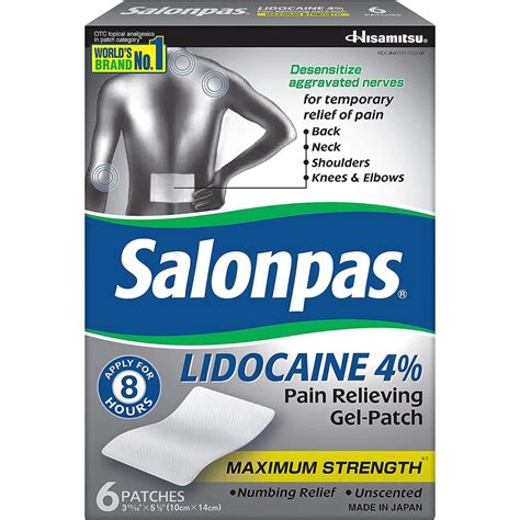 Salonpas Lidocaine 4% Pain Relieving Gel-Patches Maximum Strength - 6 ct - The Online Drugstore