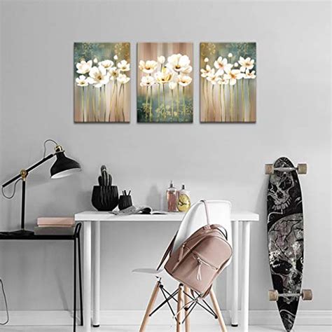 Modern Flower Artwork Canvas Wall Art Bathroom Wall Decor White Blossom ...