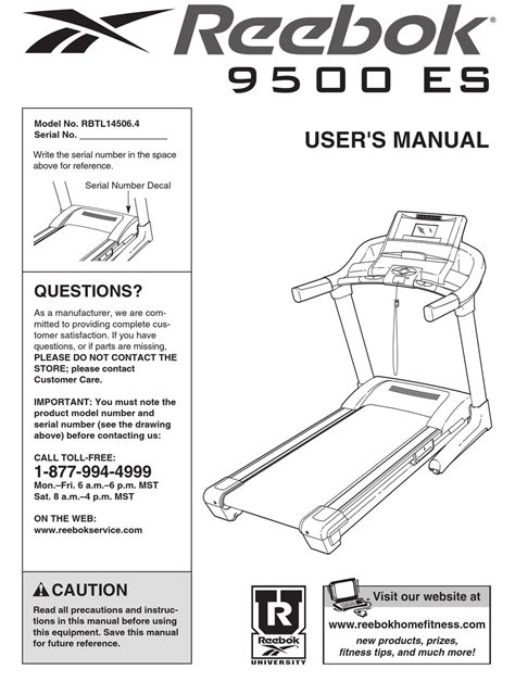 REEBOK 9500 ES TREADMILL USER MANUAL Pdf Download | ManualsLib