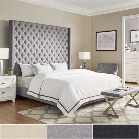 Naples Wingback Button Tufted 84-Inch High Headboard Platform Bed by ...