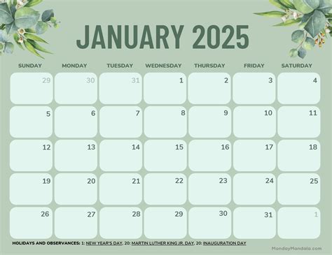 January 2025 Calendar (52 Free PDF Printables)