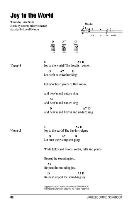 Joy To The World by Lowell Mason Sheet Music for Ukulele Chords/Lyrics at Sheet Music Direct