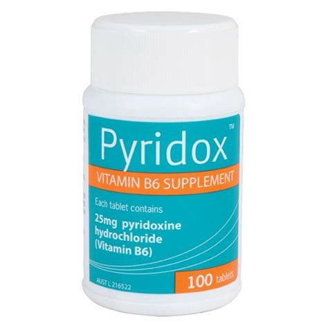 Pyridox Vitamin B6 Supplement 100 Tablets Pyridoxine Hydrochloride 25mg ...