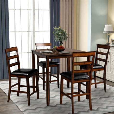 Modern 5 Piece Dining Table Sets, Industrial Wooden Counter Height Kitchen Dining Set, Dining ...