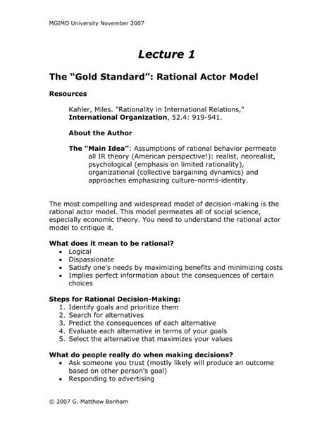 The “Gold Standard”: Rational Actor Model