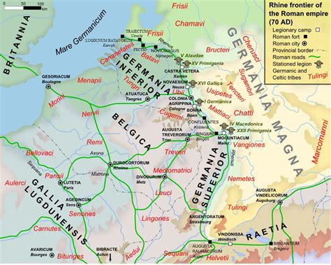 ancient Germanic tribes along the Rhenus (Rhine). Germania Magna (east ...