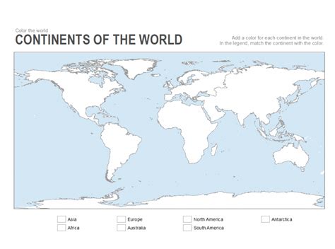 Printable Seven 7 Continents Map Of The World