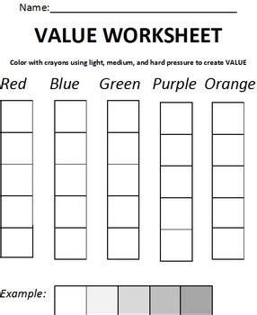 Value Scale Color Practice Worksheet by Art Teacher Katie | TPT