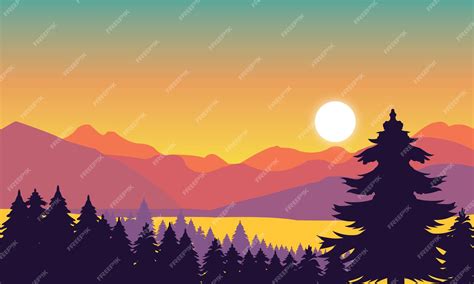 Premium Vector | Silhouette forest with mountain landscape