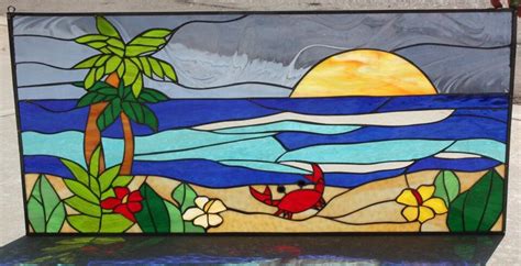 Beach themed stained glass perfect for home decor! This window is 28" wide by 16" high and is ...