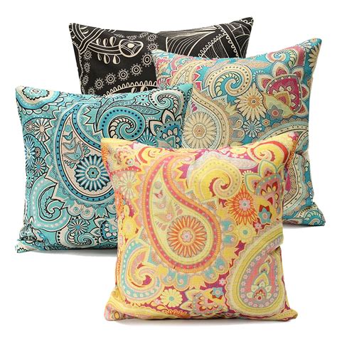 Bohemia Paisley VortexCouch Cushion Pillow Covers 18''x18'' Square ...