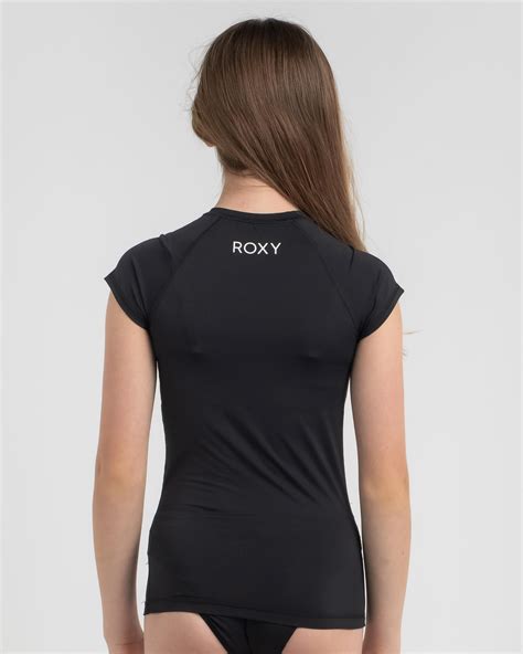 Roxy Girls' Beach Classics Short Sleeve Rash Vest In Anthracite - Fast ...