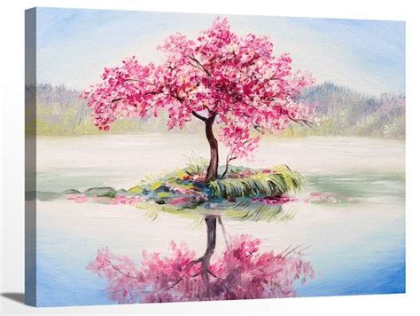 Art & Collectibles Oil Abstract blue landscape painting Sakura wall art ...