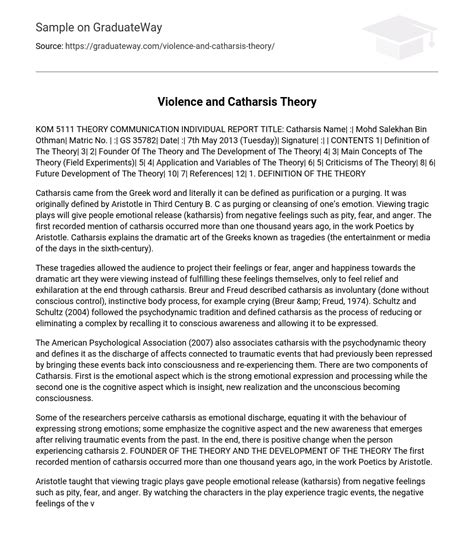 ⇉Violence and Catharsis Theory Essay Example | GraduateWay