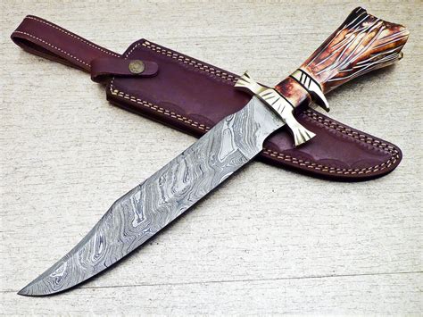 Damascus Steel Custom Handmade Hunting Bowie Knife 13"-4A2-D