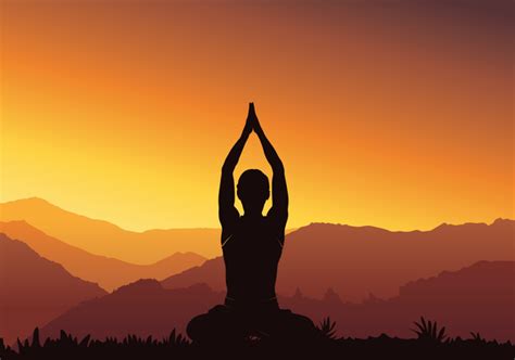 Yoga silhouette with sunset background vector 07 free download