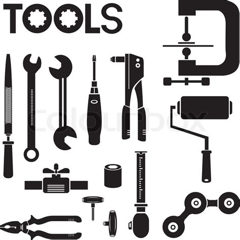 Tools, mechanical equipment icon set, ... | Stock vector | Colourbox