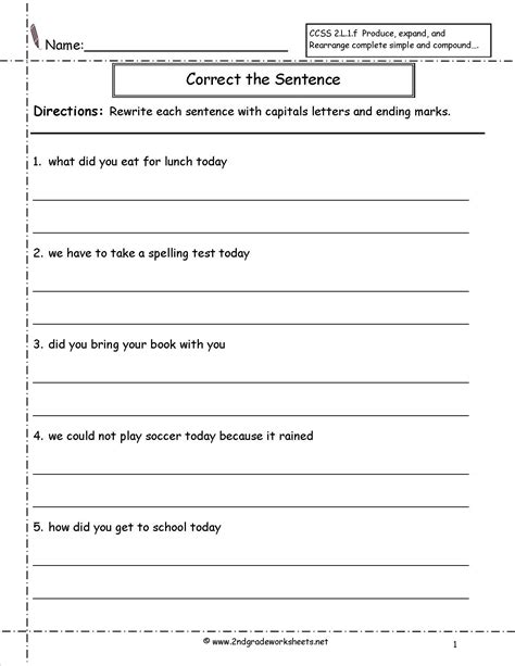 First Grade Correct The Sentence Worksheets