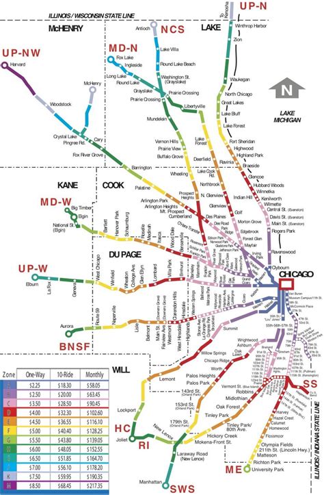 Chicago train station map - Chicago area train map (United States of ...