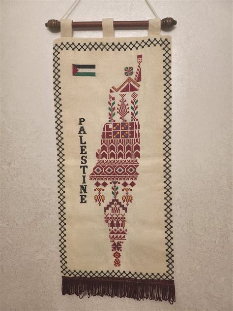 Handmade Palestine map embroidery with flag of Palestine