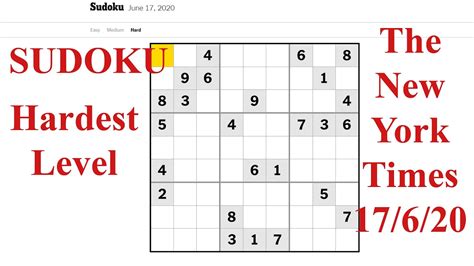 Sudoku New York Time Hardest Level, 17/06/2020, Solving Step by Step ...