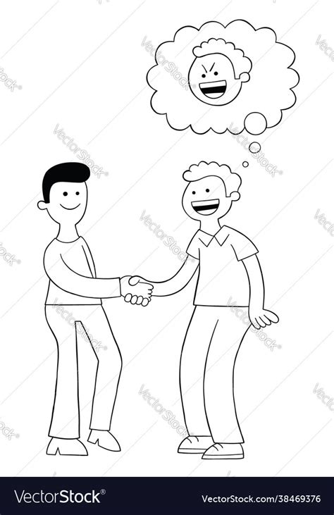 Cartoon two men shake hands and look happy Vector Image