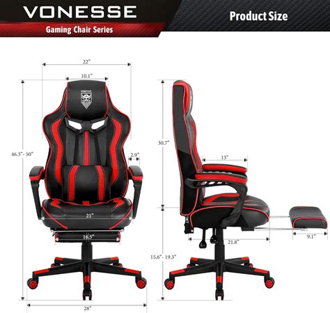 Red Big and Tall Gaming Chair with Footrest - Vonesse